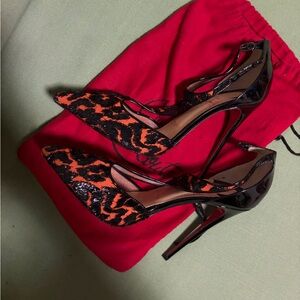 Christian Louboutin Black and Orange mesh Women's Heels